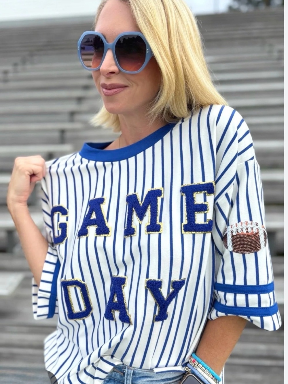 BiBi Blue & White Striped GAME DAY Football shirt